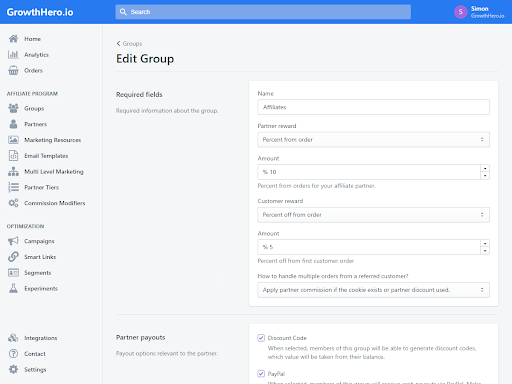 Shopify Discount Code App Edit Groups in GrowthHero