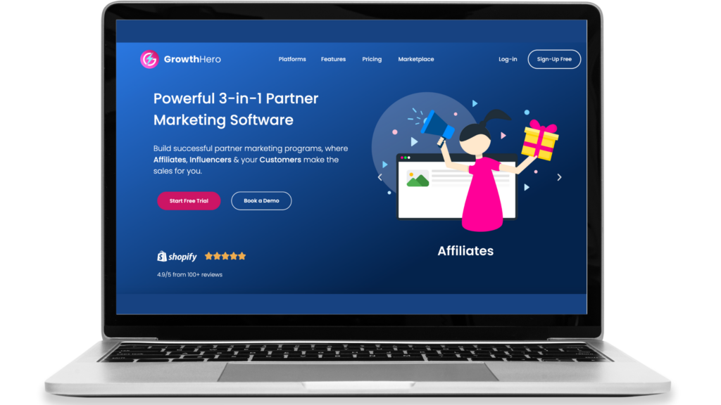 growthhero landing page on a laptop